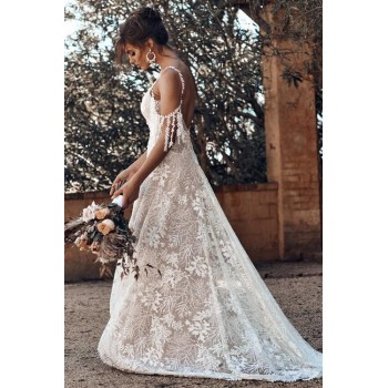 White Secret Garden Embroidery Lace Wedding Party Dress